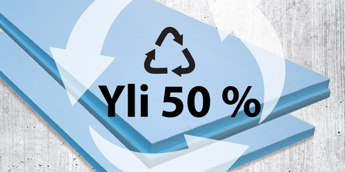 XPS-eristeiden materiaalista yli 50 % on kierrätettyä